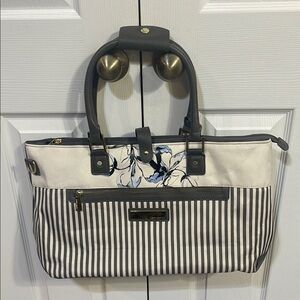 White and Gray Structured Tote Bag with Sturdy Handles